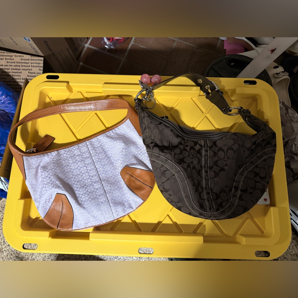 Lot of two Coach Y2K Lilac and Chocolate Brown Signature Jacquard Ergo Purses